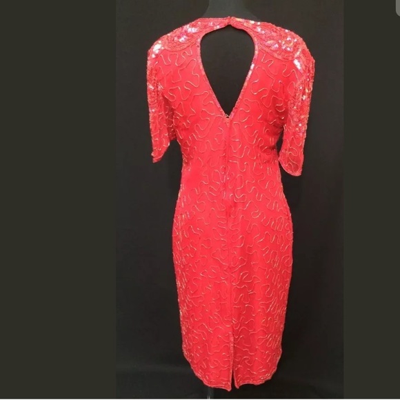 Beaded Sequined Vtg Red Silk Cocktail Dress Sz Sm - Picture 2 of 11